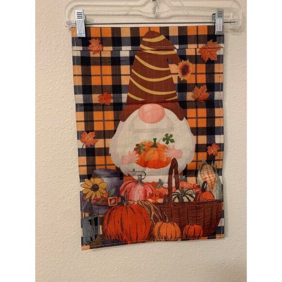 NEW Fall Garden Flag Pumpkin Gnome Plaid Orange AD2 - Picture 2 of 2
